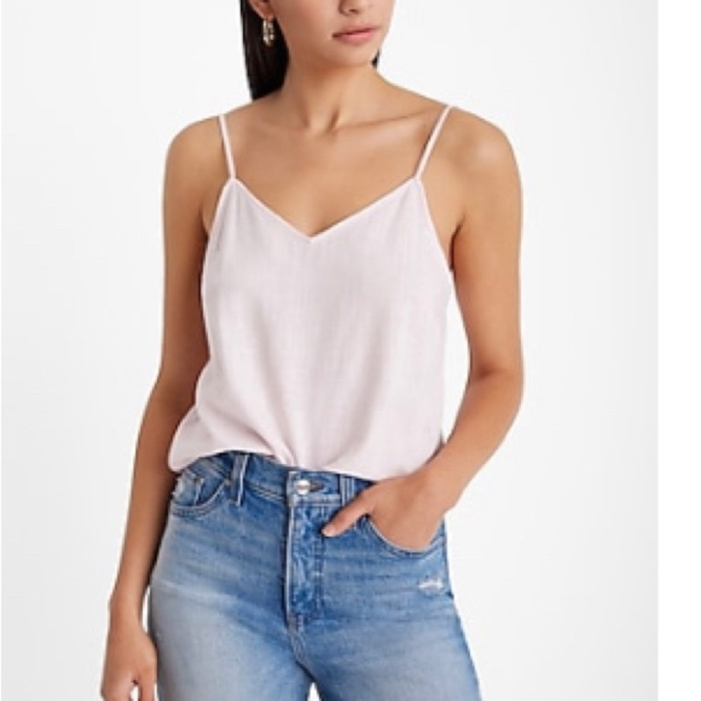 Express Linen-blended V-neck downtown cami petal pink linen top
